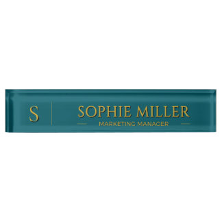 Personalised Gold Name Deep Teal Background Nameplate