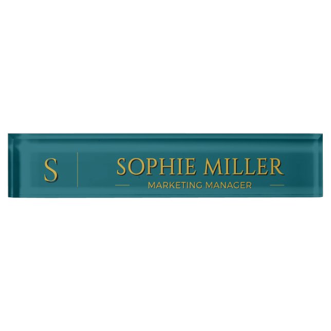 Personalised Gold Name Deep Teal Background Nameplate (Front)