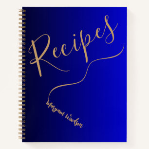 Personalised Gold Name (Recipe Book) Black & Blue  Notebook