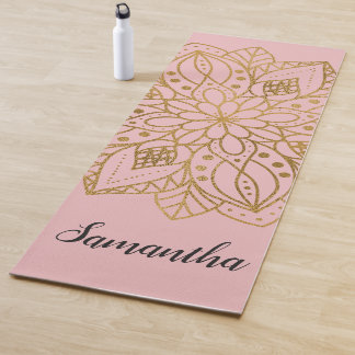 Personalised Gold Nature Mandala Pink Yoga Mat