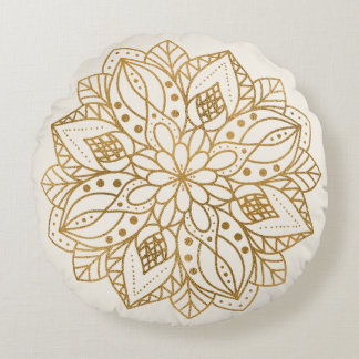 Personalised Gold Nature Mandala Round Cushion