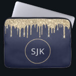 Personalised Gold Navy Blue Glitter Monogram Laptop Sleeve<br><div class="desc">Personalised Gold and Navy Blue Faux Glitter and Sparkle Elegant Monogrammed Initials Case. This case can be customised to include your initial and first name.</div>