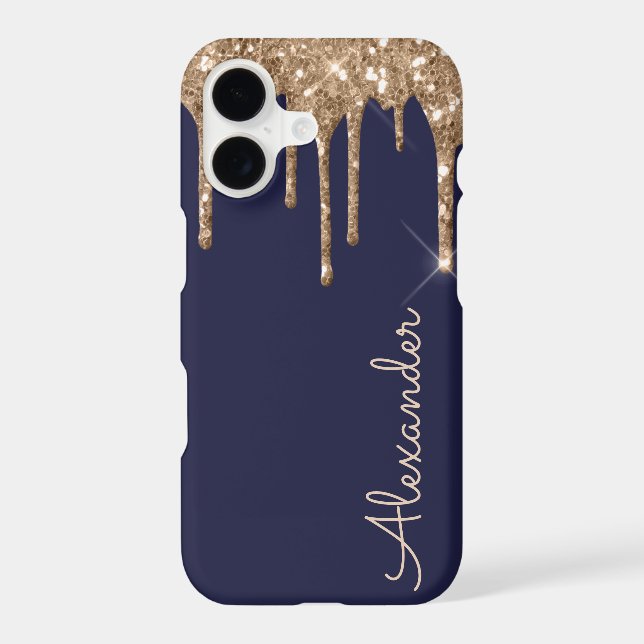 Personalised Gold Navy Dripping Glitter BUDGET iPhone Case (Back)