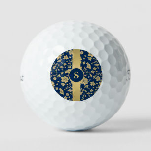 Personalised Gold Navy Floral Golf Balls