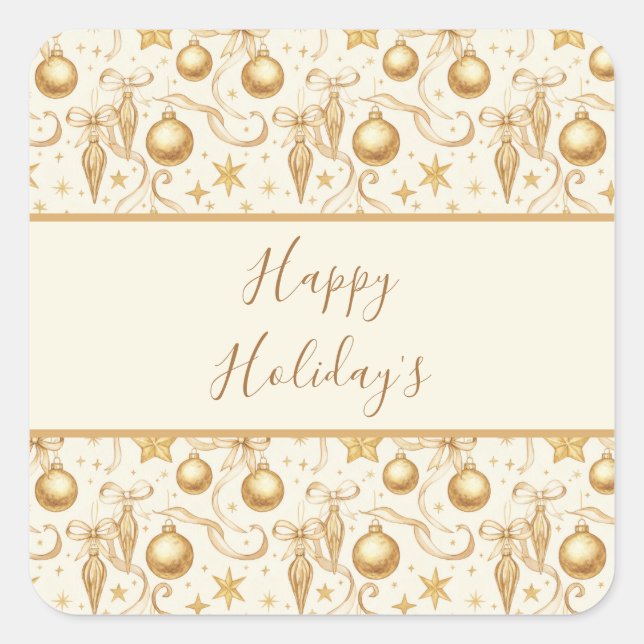 Personalised Gold Ornaments Bows Christmas Holiday Square Sticker (Front)