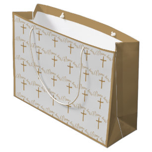 Personalised Gold Palm Cross Christening Baptism Large Gift Bag