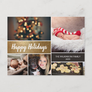 Personalised Gold Photo Collage Christmas Holiday Postcard
