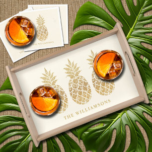 Personalised Gold Pineapples on Ivory Serving Tray