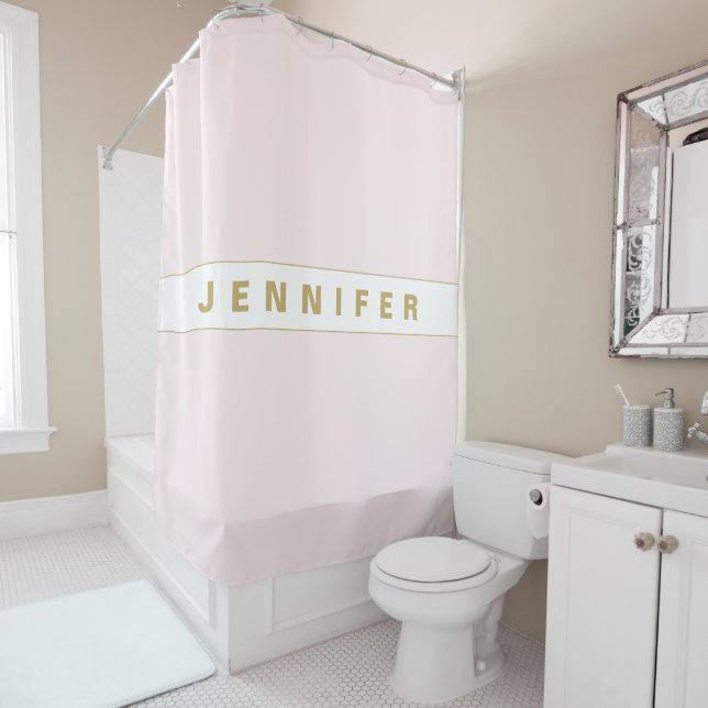 Personalised gold pink monogram  shower curtain (In Situ)