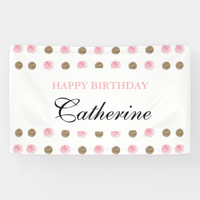 Personalised Gold & Pink Polka-Dot Birthday Banner (Horizontal)