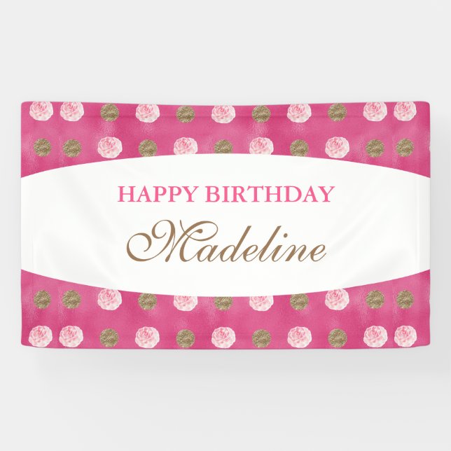 Personalised Gold Polka-Dot Birthday Banner (Horizontal)