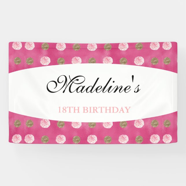 Personalised Gold Polka-Dot Birthday Banner (Horizontal)