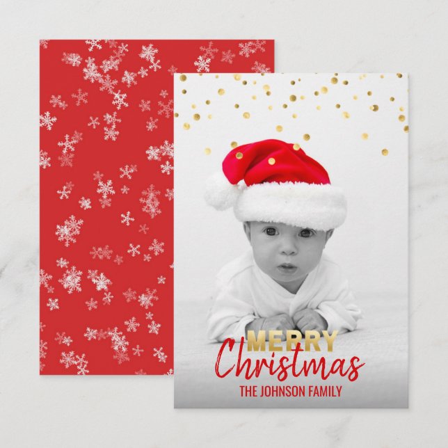 Personalised Gold Red Christmas Holiday | PHOTO Invitation (Front/Back)