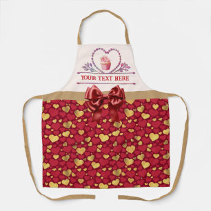 Personalised Gold, Red Hearts Valentine's Day Gift Apron