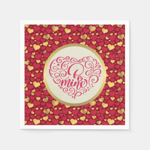 Personalised Gold, Red Hearts Valentine's Day Gift Napkin