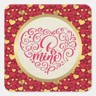 Personalised Gold, Red Hearts Valentine's Day Gift Square Sticker