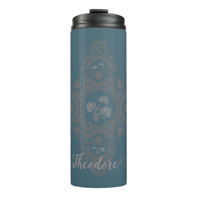 Personalised Gold Rococo Lotus Ornamental Mandala Thermal Tumbler (Front)