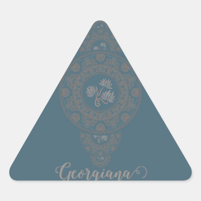 Personalised Gold Rococo Lotus Ornamental Mandala Triangle Sticker (Front)