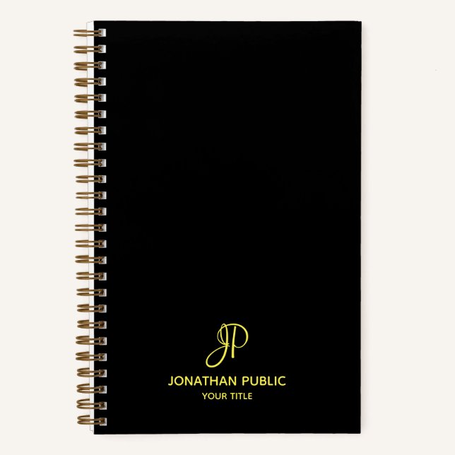Personalised Gold Script Monogram Initial Template Notebook (Front)
