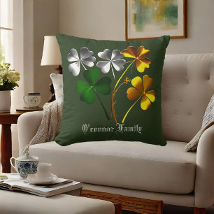 Personalised Gold Silver Green Shamrock Lucky Gift Cushion