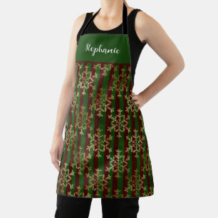 Personalised Gold Snowflake Red Green Stripe Apron