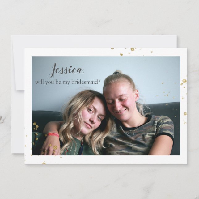 [Personalised] Gold Splash Bridesmaid Proposal Holiday Card (Front)
