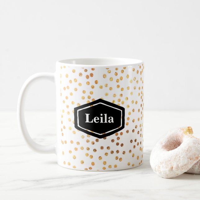 Personalised gold spotty Mug (With Donut)