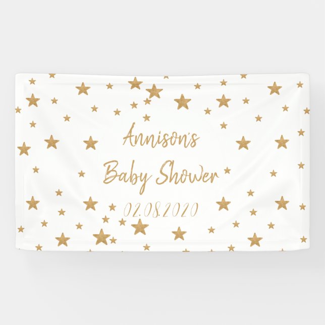 Personalised Gold Star Glitter Sparkle Baby Shower Banner (Horizontal)