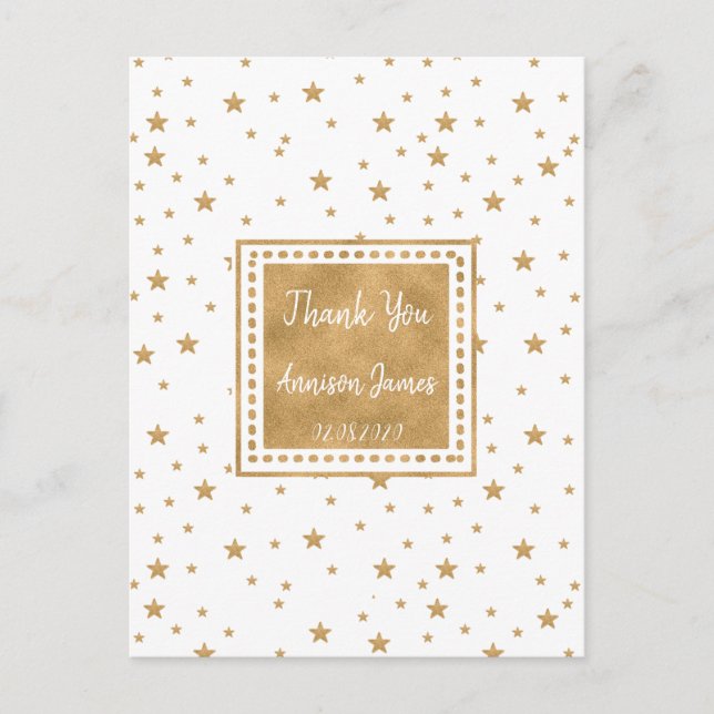 Personalised Gold Star Glitter Sparkle Thank You  Postcard (Front)