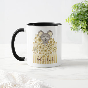Personalised Gold Stripe Cute Baby Koala Kids Mug