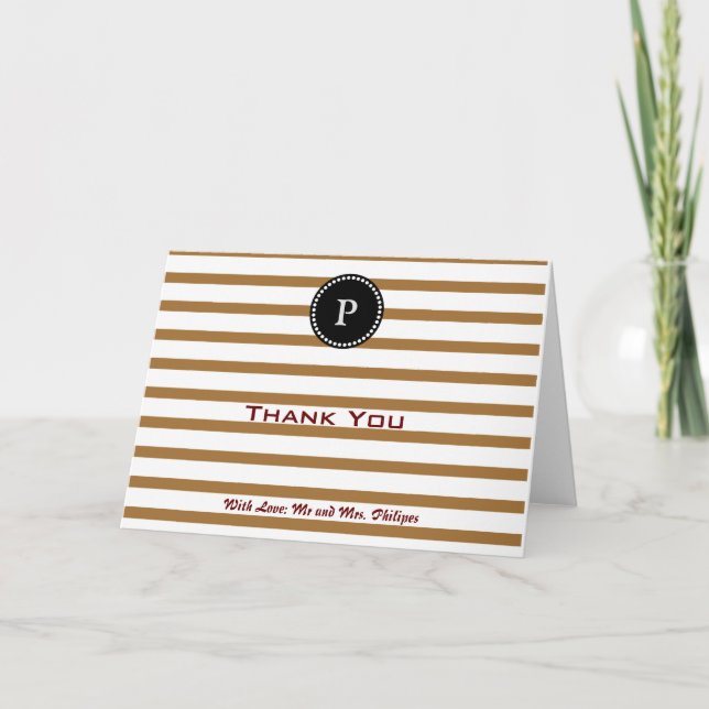 Personalised Gold Striped Monogram Thank You Card (Front)