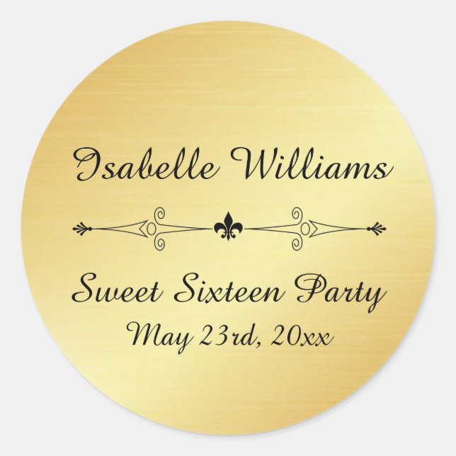 Personalised Gold Sweet Sixteen Party Sticker (Front)