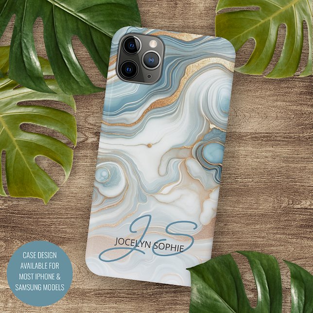 Personalised Gold Teal Blue Marble Art Pattern Case-Mate iPhone Case (Creator Uploaded)
