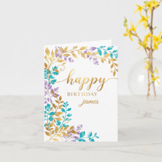 Personalised Gold Teal Floral Birthday Card