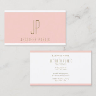 Personalised Gold Text Blush Pink Modern Monogram Business Card