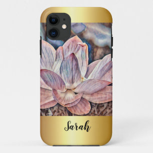 Personalised Gold Trimmed Lotus Flower iPhone 11 Case