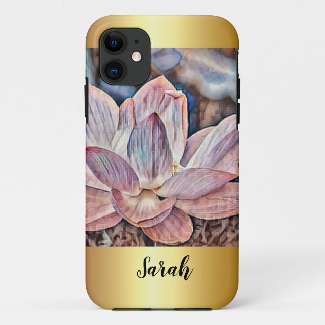 Personalised Gold Trimmed Lotus Flower Case-Mate iPhone Case (Back)