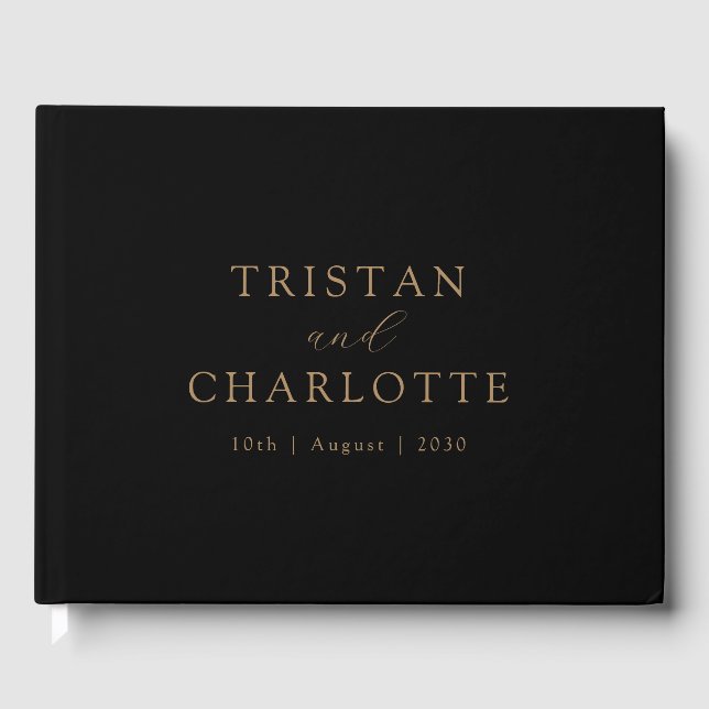 Personalised Gold Typography Black Guest Book (Front)