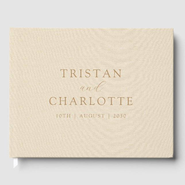 Personalised Gold Typography Cream Faux Linen Guest Book (Front)