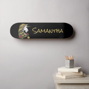 Personalised Gold Unicorn   Skateboard