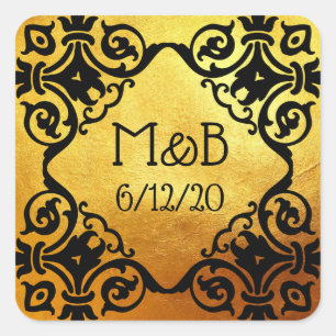 Personalised Gold Wedding Date  Initials Sticker