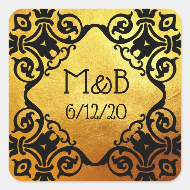 Personalised Gold Wedding Date  Initials Sticker (Front)