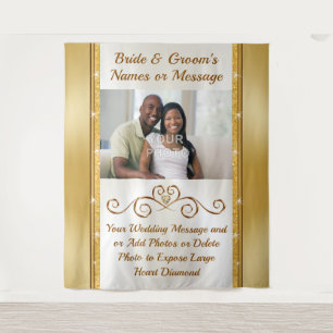 Personalised Gold, Wedding Photo Wall Backdrop. Tapestry