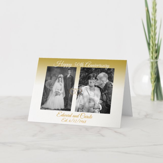 Personalised Gold Wedding Photos 50th Anniversary Card (Front)