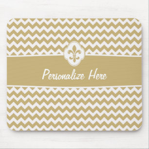 Personalised Gold White Chevron Fleur de Lis Mouse Mat