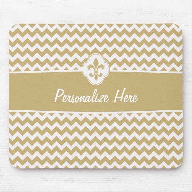 Personalised Gold White Chevron Fleur de Lis Mouse Mat (Front)