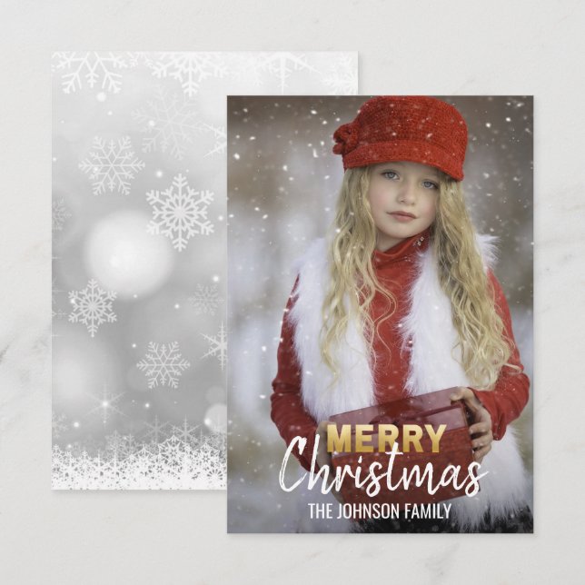 Personalised Gold White Christmas Holiday | PHOTO Invitation (Front/Back)