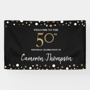 Personalised Gold White confetti 50th birthday Banner