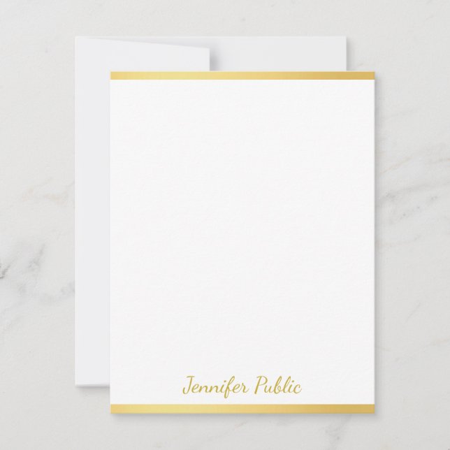 Personalised Gold White Hand Script Name Vertical Card (Front)