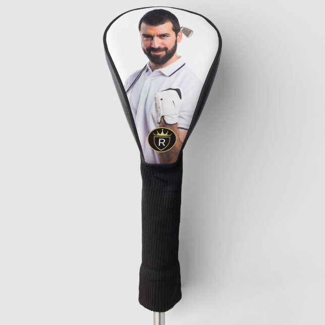 Personalised Gold & White Monogram Photo Golf Head Cover (Front)